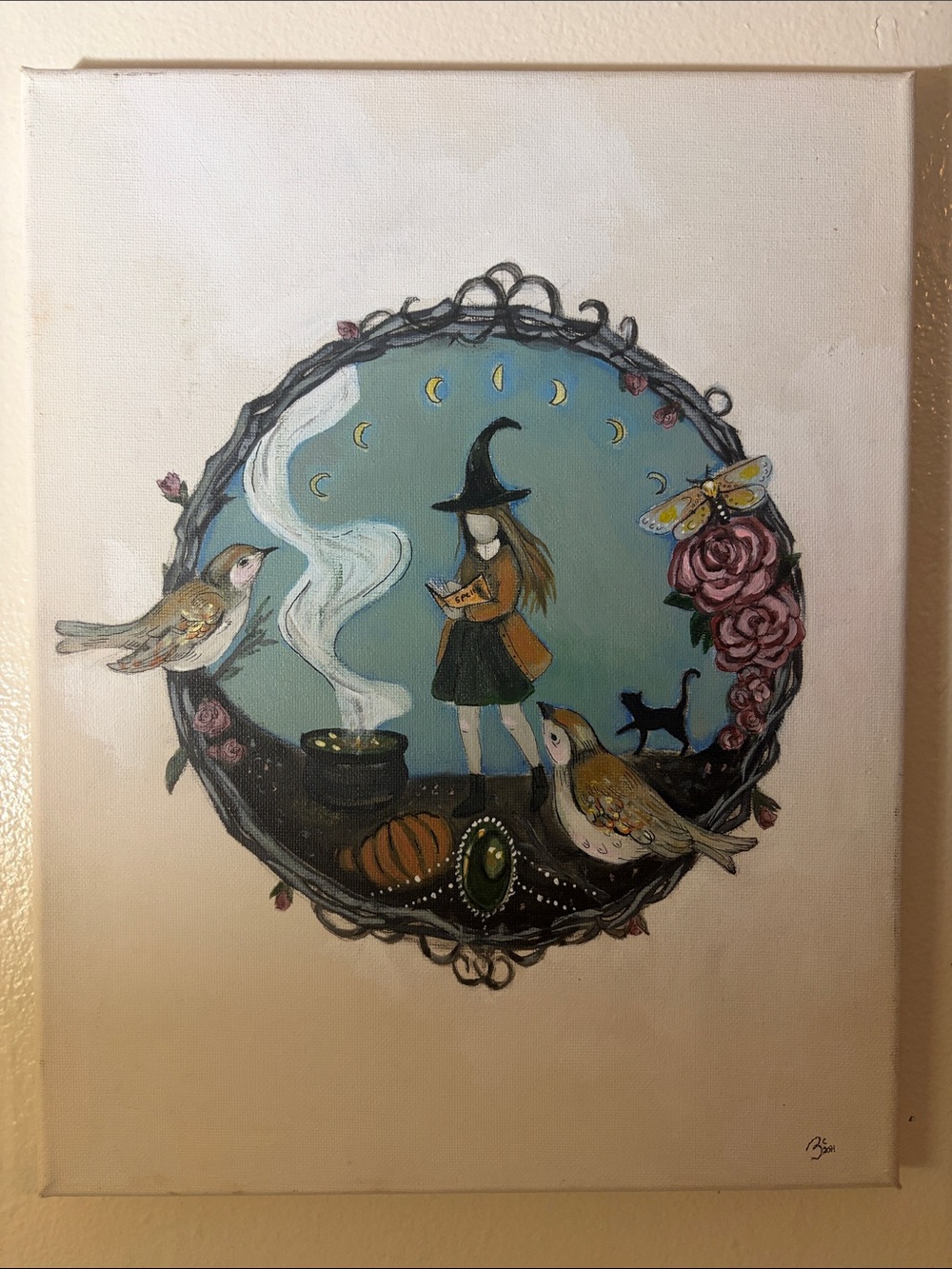 Whimsical Witch Illustration Painting Authentic